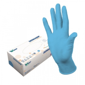 М ГОЛУБЫЕ DERMAGRIP ULTRA PLUS перчатки нитриловые, смотровые, нестерильные, неопудренные, 100 пар (200 штук)