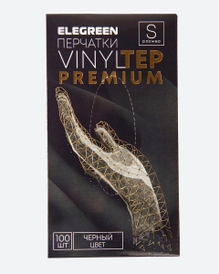 Перчатки Elegreen VINYLTEP PREMIUM ЧЕРНЫЕ 50пар XS S M 