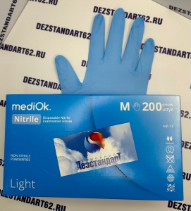 Перчатки МЕДИОК mediOk нитриловые смотровые цвет голубой LIGHT, размер М, 100 пар