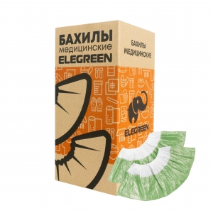 Бахилы Elegreen Экстра с двойной подошвой бело-зеленые в евроблоке 3 г/пара, 8/8/1, 500 пар